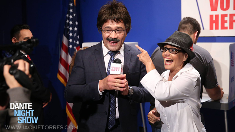 TV reporter interviews voter